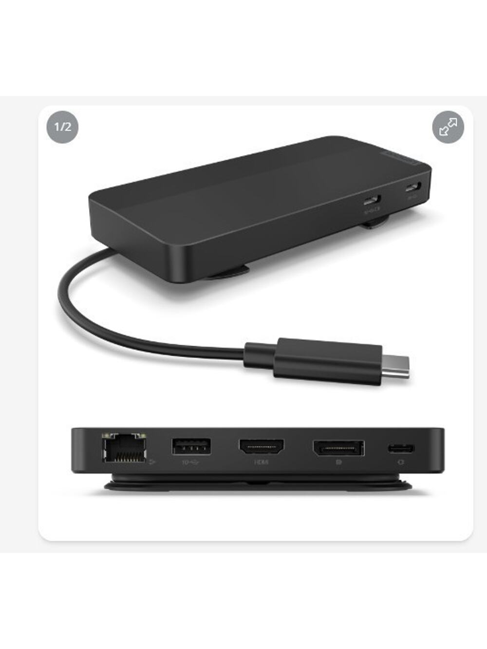 Lenovo USB-C Dual Display Travel Dock - 7 Ports Integrated USB-C Cable NEW